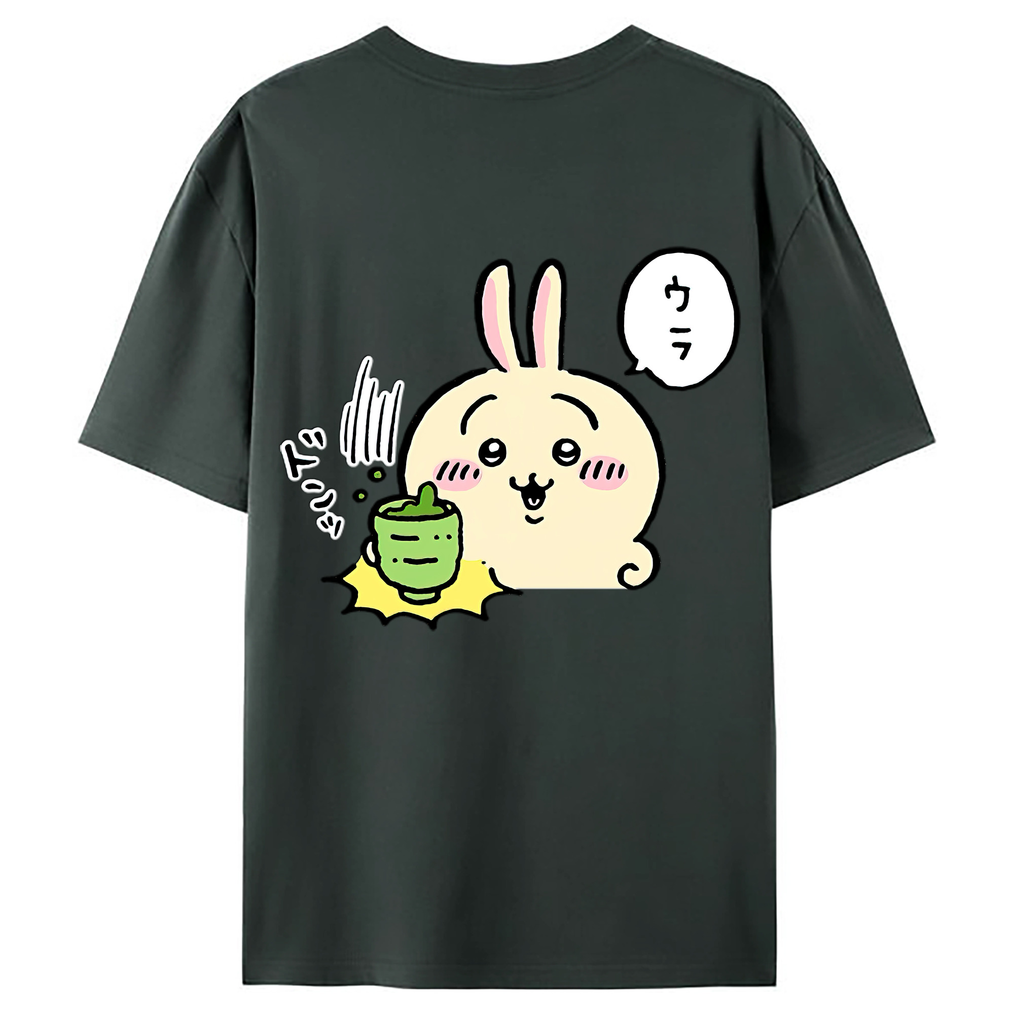 （画像用） ちいかわ うさぎ Chii-kawa usagi 綿100％ メンズ半袖Tシャツ（バックプリント） 通気性